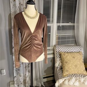 Express Brown Long Sleeve Ruched Blouse